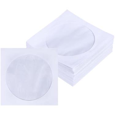 Imagem de CRASPIRE Pacote com 100 capas de CD DVD Envelope com janela transparente e aba, reutilizável, suporte para armazenamento de DVD de papel branco compatível com CD DVD de tamanho padrão para capas de