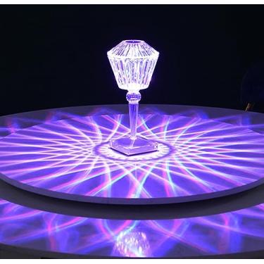 Imagem de BAIYUN Abajur de mesa de cristal, luminária de mesa de acrílico diamante, luz noturna rosa RGB de 16 cores, lâmpada de cabeceira recarregável por USB para mesa de cabeceira, sala de estar, quarto (H)