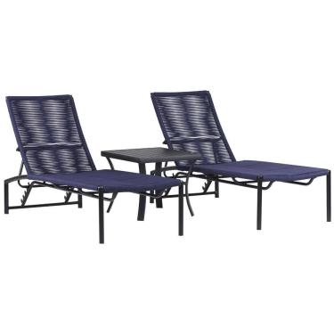 Imagem de 2 Espreguiçadeira Corda Náutica Mesa Garden Tampo Ripado Alumínio Piscina Com Regulagem
