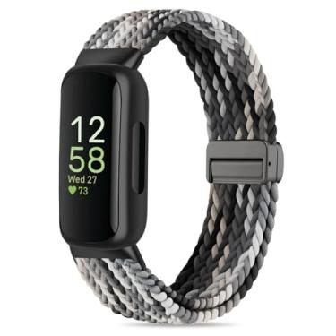 Imagem de Oanux Pulseira de reposição elástica magnética trançada compatível com Fitbit Inspire 3/Fitbit Inspire 2, pulseira de substituição de nylon elástica para mulheres e homens Inspire 3/2