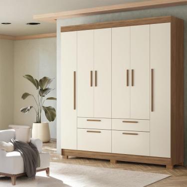 Imagem de Guarda-Roupa Casal Santos Andirá Guarapuava com 6 Portas, 4 Gavetas e 6 Prateleiras - 194,4cm de largura