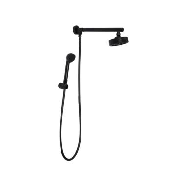 Imagem de Kit Chuveiro Autolimpante Redondo de Parede Longo Mauá com Desviador Mundaú e Ducha Manual Piraju Pingoo.casa - Preto Fosco