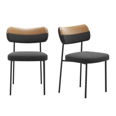 Imagem de Kit 2 Cadeiras Camila Para Sala Jantar Gourmet em Aço e Couríssimo e Linho-EdeCasaMoveis