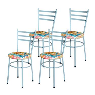 Imagem de Conjunto 4 Cadeiras Epoxi Cinza Para Cozinha Assento Estampado Cor:happy Hour