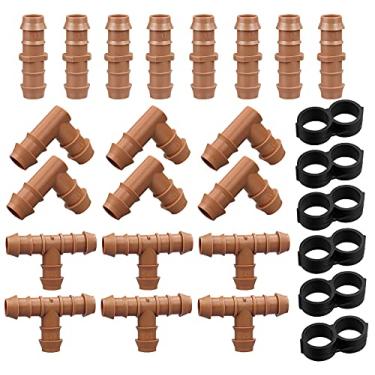 Imagem de iMopo Kit De Conexões Irrigação Para Tubos 1/2" (0,600" Diâmetro Interno), Conjunto 26 Peças - 8 Acoplamentos, 6 Tês, Cotovelos, Plugues Extremidade Conectores Farpados Sistemas Gotejamento Ou