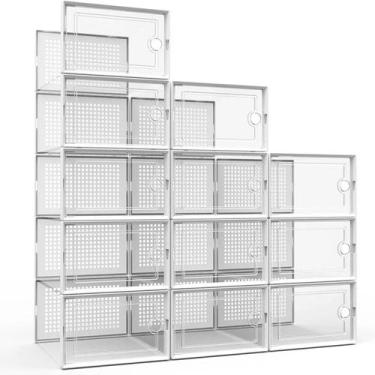 Imagem de Caixa De Sapato Transparente Empilhável Dobrável Cinza Branco Moldura 