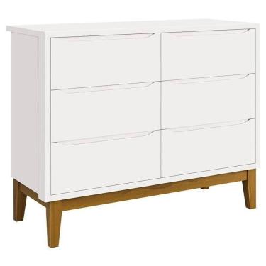 Imagem de Cômoda Infantil 6 Gavetas Classic Branco Acetinado Com Pés Madeira ? Reller