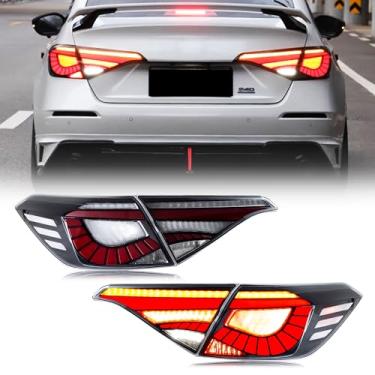 Imagem de Conjunto de luzes traseiras LED compatível com Honda Civic 2022-2026 11ª geração Sedan Animação dinâmica sequencial sequencial acessório de lâmpadas traseiras transparentes