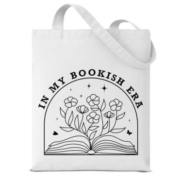 Imagem de Dumyum Sacola de lona floral para mulheres, amantes de livros, leitor ávido, professor, in My Bookish Era, presentes de livros, bolsa de ombro estética reutilizável para compras, viagens, deslocamento