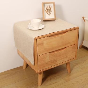 Imagem de Toalha de mesa lateral retangular pequena casa de fazenda de linho rústico cor sólida mesa de cabeceira lavável capa de poeira para sala de jantar quarto decoração de casa bege 46 x 109 cm