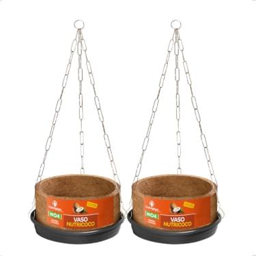 Imagem de 2 Vasos Suporte Prato Suspenso Completo Grande N4 04 N04 Samambaia Nutriplan Fibra Coco estilo Xaxim