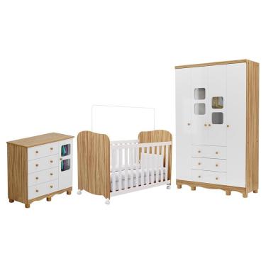Imagem de Dormitório Infantil Uli Guarda Roupa 4 Portas, Cômoda e Berço - Móveis Peroba
