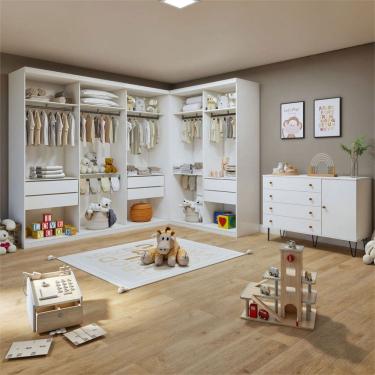 Imagem de Quarto Infantil Conjunto Closet com Cômoda Valentina 1 Porta 4 Gavetas Branco Aurora - Minastex