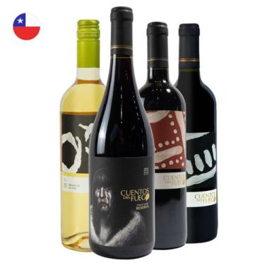 Imagem de Kit 4 Vinhos Chilenos Pinot Noir Reserva Carmenere Cabernet e Branco S
