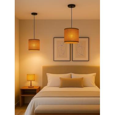 Imagem de Kit 2 Pendentes Tela Sintética Modernos Para Cozinha E Sala (Palha Sintetico)