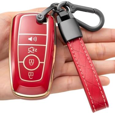 Imagem de Kespevn Capa para Ford Key Fob TPU macio com chaveiro Capa de chave de proteção total para Explorer Bronco Escape Edge Expedition F-150 Fusion Maverick Mustang Ranger Accessories 4 Button, A Red