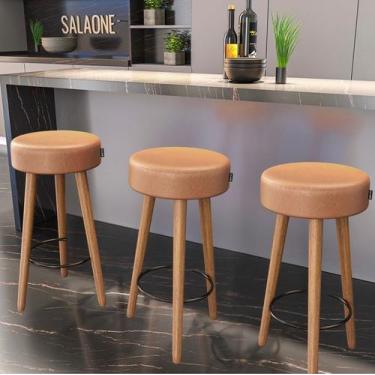 Imagem de Kit 3 Banquetas Estofadas Altas Londres Estilo Moderno para Cozinha, Á