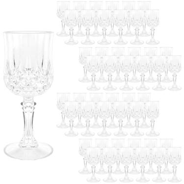Imagem de FXKS Pacote com 48 taças de vinho, taças de vinho de plástico transparente, taças de plástico vintage para festas, taças de água de cristal reutilizáveis para recepção de casamento, suprimentos de