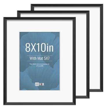 Imagem de VCK Moldura preta de alumínio 20 x 25 cm, pacote com 3 - vidro transparente, exibe fotos 12 x 17 cm com tapete ou 20 x 25 cm sem tapete, mesa ou pendurar na parede, decoração de casa para sala de