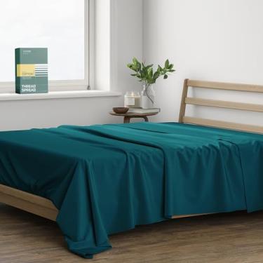 Imagem de THREAD SPREAD Lençol de cima 100% algodão orgânico percal tamanho solteiro - 1 lençol de cima, azul-petróleo - roupa de cama nítida, fresca e forte, lençóis de cima para quem dorme quente, lençóis de