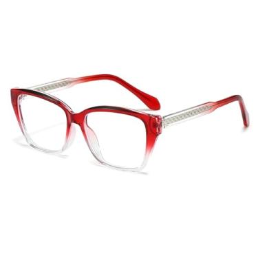 Imagem de Óculos de sol femininos com lentes claras, estilo retrô, com espelho plano (vermelho)