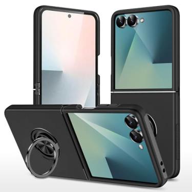 Imagem de HAOMRIYL Capa à prova de choque para Samsung Galaxy Z Flip 7, suporte de anel giratório de 360°, suporte fino, capa de sucção magnética para veículos, preta, flip 7