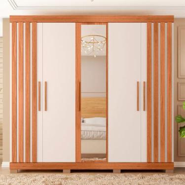 Imagem de Guarda Roupa Alana Casal com 5 Portas de bater com Espelho 2 Gavetas M