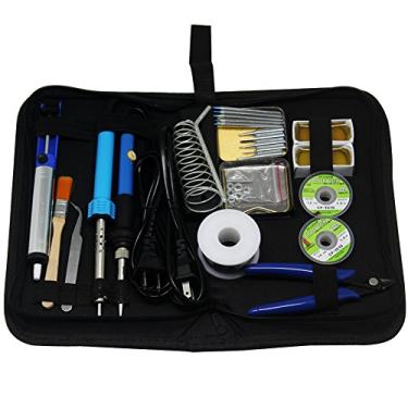 Imagem de AideBench Kit de ferro de solda SPE1 23 em 1 30W 60W ferro de solda, pontas de solda, bomba de dessoldagem, fio de cobre, pinças, suporte de ferro de solda, escova, kit de ferramentas de solda bolsa