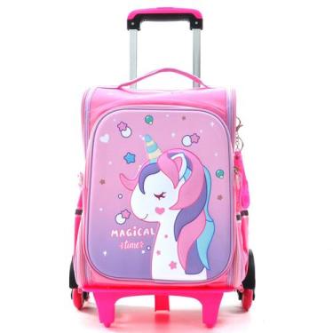 Imagem de Mochila Escolar Unicórnio Infantil com Três Rodinhas - Malissima, Rosa