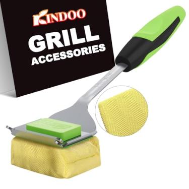 Imagem de Escova de grelha sem cerdas para churrasqueira externa, escova de limpeza a vapor, cabeça de escova substituível para limpeza de churrasco, cabo estendido, escova de grelha segura com raspador para