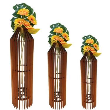 Imagem de Vaso de Chão Decorativo Grande MDF PENEDO - LENOBRE, Marrom, Kit com 3