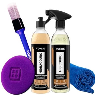Imagem de Kit Limpeza e Hidratação De Couro Diversos, Higicouro, Hidracouro, Pincel Detalhamento, Toalha Microfibra e Aplicador Zacs Vonixx