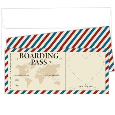 Imagem de Cartão Revelado Destino Surpresa Cartão de Embarque, Conjunto de 5 Passagens de Avião Viagem Surpresa Revelação com Envelopes, Listra Azul Vermelha para Casamento, Feriado, Aniversário, Natal