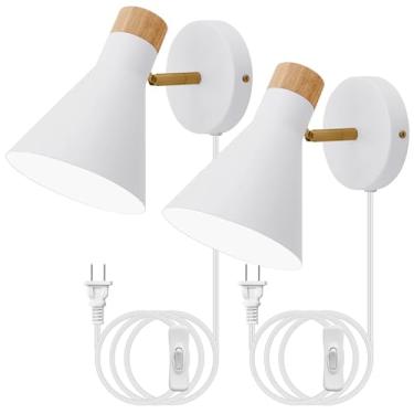 Imagem de phemlec Conjunto De 2 Arandelas Parede, Com Cúpula Metal, Interruptor Tomada, Luminária Braço Articulado Para Decoração Interna, Quarto, Corredor, Sala Estar, Leitura, Branca
