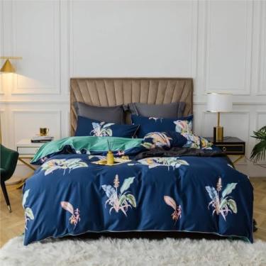 Imagem de Roupa de cama de algodão egípcio elegante e elegante com estampa delicada de casal (648, FITTED_QUEEN 200X230CM)