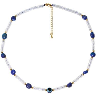 Imagem de Wizock Colares femininos irregulares, lápis-lazúli, contas de quartzo, transparente, olho turco, sorte, proteção espiritual, joias de energia positiva