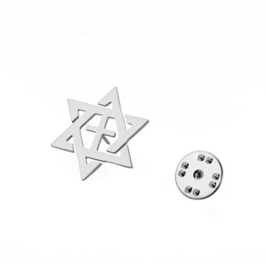 Imagem de Amaxer Broche de cruz de estrela de Davi de aço inoxidável para homens e mulheres joias religiosas, Medium, Aço inoxidável, Sem Pedra Preciosa