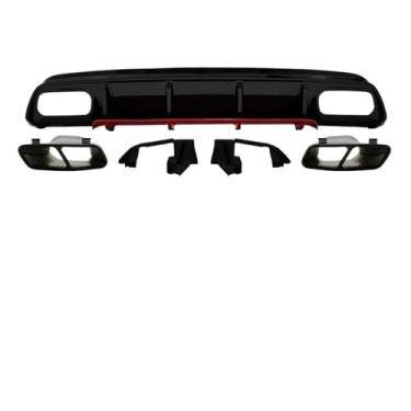 Imagem de Difusor de para-choque traseiro de fibra de carbono com escapamento, compatível com Mercedes Benz Classe A W176 A200 A45 AMG 2016-2018, acessórios para carro(Red Dif Black Ex)
