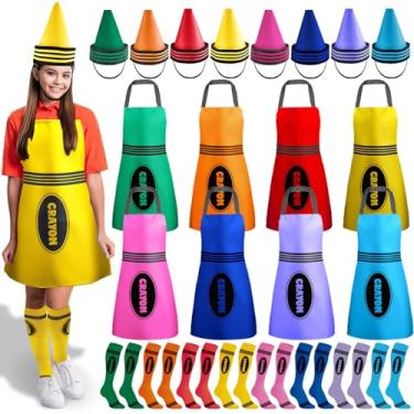 Imagem de Fantasia de giz de cera, avental de giz de cera, 24 peças, engraçado, chapéus de cone de gnomo e meias até a coxa, conjunto de fantasia de giz de cera para adultos, homens, mulheres, família, vestido