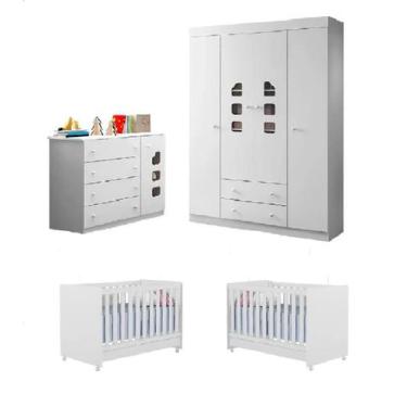 Imagem de Jogo Quarto Bebe Kit Gemeos Com Guarda Roupa Cômoda E Berço - Phoenix 