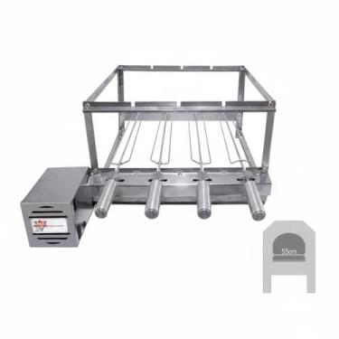 Imagem de Kit Churrasco Aço Inox Profissional 4 Espetos Giratórios para Vão de 5