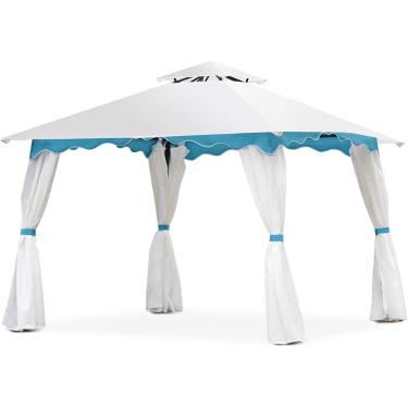 Imagem de Tenda Gazebo Externa 3.6/3 X 3m, Tenda De Gazebo De Jardim Com Estrutura De Metal Resistente Com Telhado De Ventilação De 2 Andares E Paredes Laterais, Pavilhão De Abrigo D, Gray/Khaki