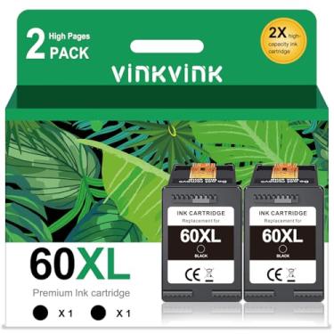 Imagem de Cartuchos de tinta preta 60XL 2 pacotes de substituição para HP 60 XL 60 Ink Work for DeskJet D1660 D5560 F2400 F4580; Envy 100 110 120; Impressora PhotoSmart C4600 C4700 (2 preto)