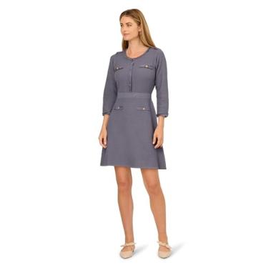 Imagem de Adrianna Papell Vestido feminino com textura waffle e comprimento até o joelho, Azul empoeirado, GG