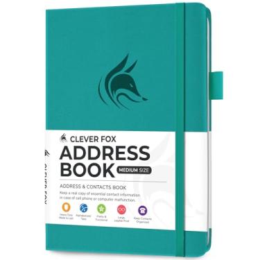 Imagem de Clever Fox Livro de endereços com abas alfabéticas – Telefone e agenda de endereços de couro PU para manter contatos seguros, diário organizador de contatos, tamanho médio (14 cm x 19 cm), capa dura,