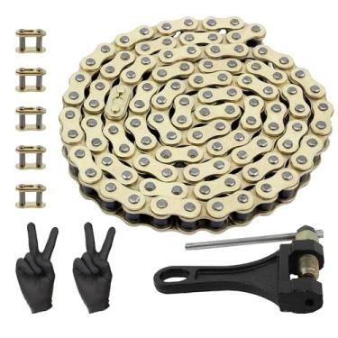 Imagem de ABCERRSI Corrente de motocicleta Gold 428 104 elos compatíveis com 50cc 70cc 90cc 110cc 125cc Dirt Pit Bike ATV Quad Go Kart 4 Wheeler Suzuki TaoTao Sunl