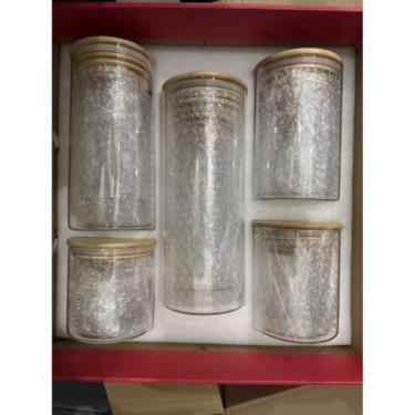 Imagem de Kit Potes de vidro herméticos com 8 ou 13 potes Tampa Bambu(Kit 5 Redondo)