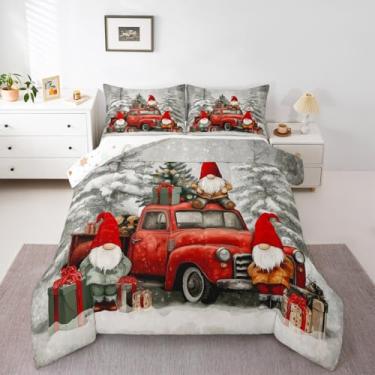 Imagem de Feelyou Conjunto de cama macio para meninos e meninas, conjunto de edredom de gnomos de Natal, tamanho casal, edredom de microfibra, 3 peças com 2 fronhas