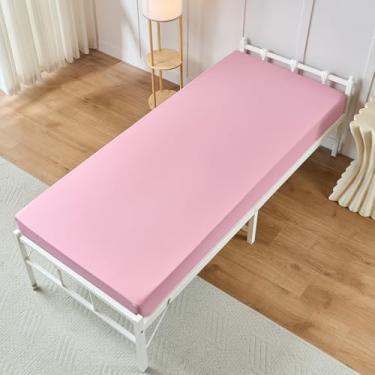 Imagem de VACVELT Lençol com elástico, lençol de berço rosa, 78 x 189 cm, microfibra ultramacia e respirável, ajuste confortável para cama estreita de solteiro/beliche de trailer/camas de hóspedes/colchão com