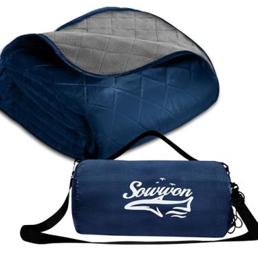 Imagem de Cobertor impermeável para uso ao ar livre 238 x 152 cm embalável, cobertores de estádio para acampamento com forro de lã acolchoado, tapete grande à prova de vento de emergência para garss piquenique